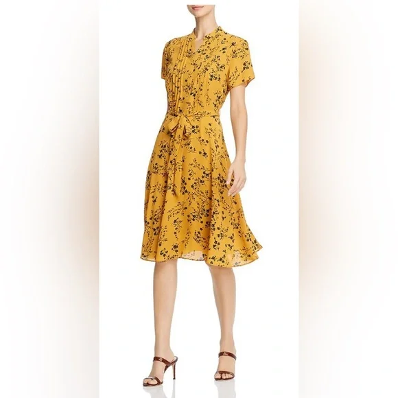 Nanette Lepore Floral Chiffon Button Up Shirtdress w Pintucks & Flutter Sleeves - Picture 5 of 9